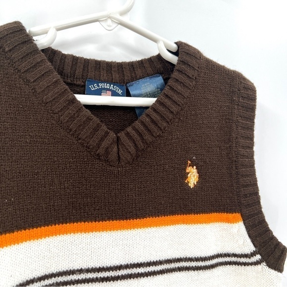 US POLO ASSN. Boy's Brown White & Orange Stripe Retro Sweater Vest Size 4T - Picture 3 of 9